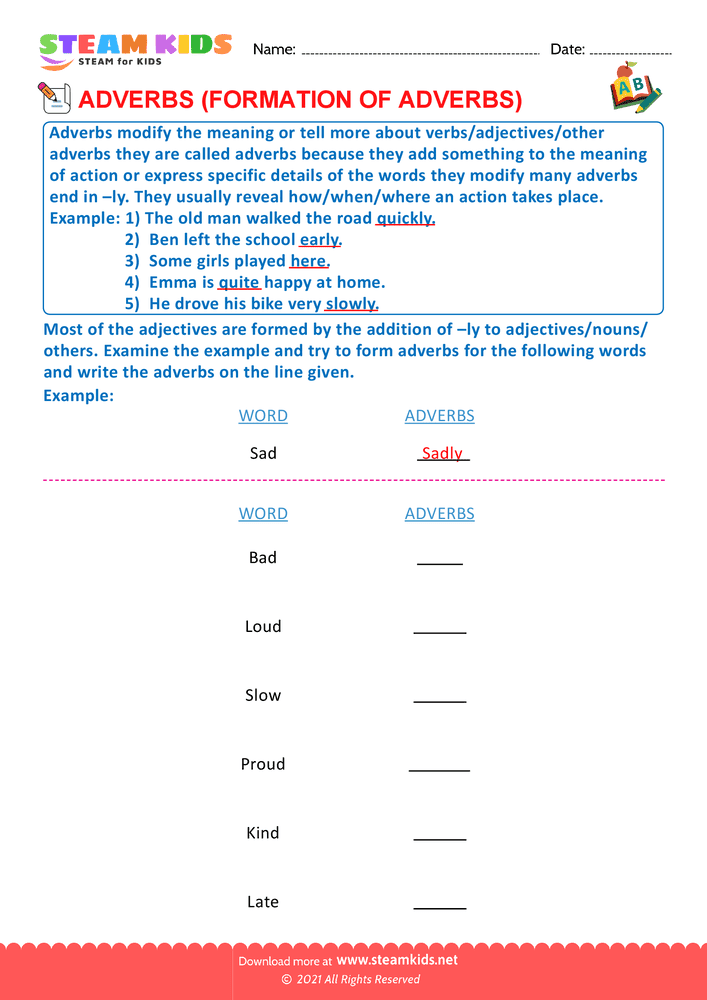Free English Worksheet - Formation of adverbs - Worksheet 1