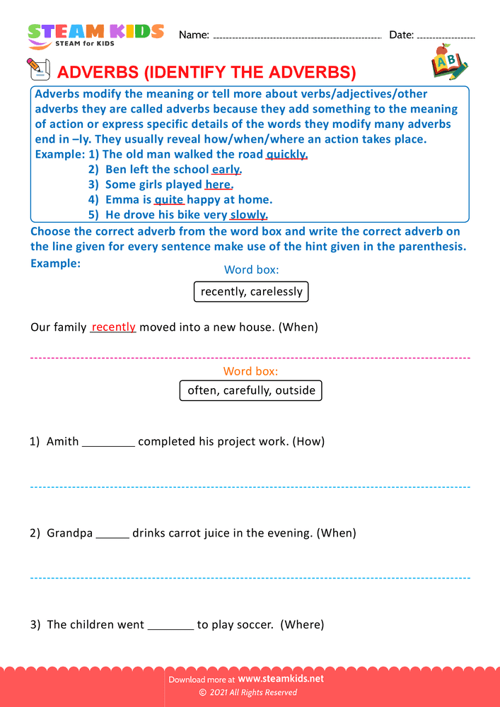 Free English Worksheet - Circle the adverbs - Worksheet 8