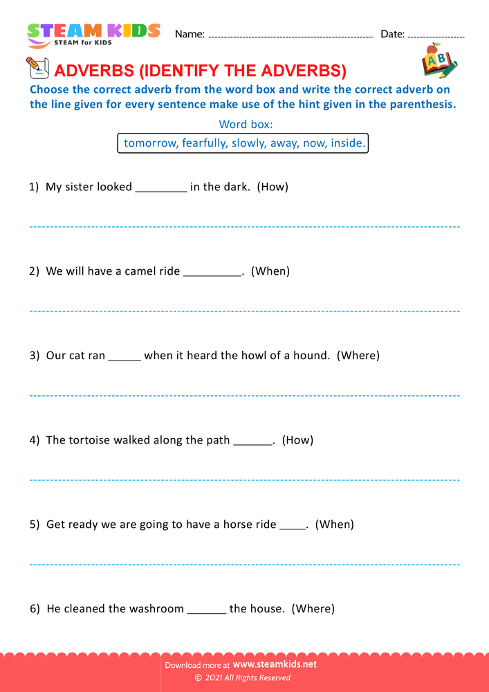 Free English Worksheet - Circle the adverbs - Worksheet 9