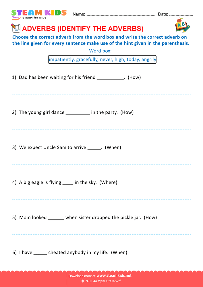 Free English Worksheet - Circle the adverbs - Worksheet 10