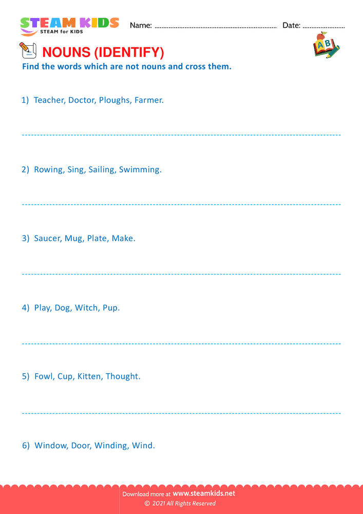 Free English Worksheet - Identify nouns - Worksheet 5