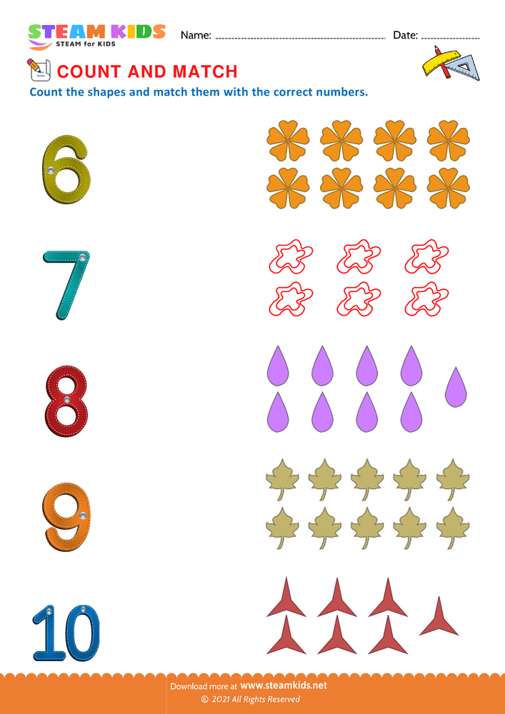 Free Math Worksheet - Count and Match - Worksheet 4