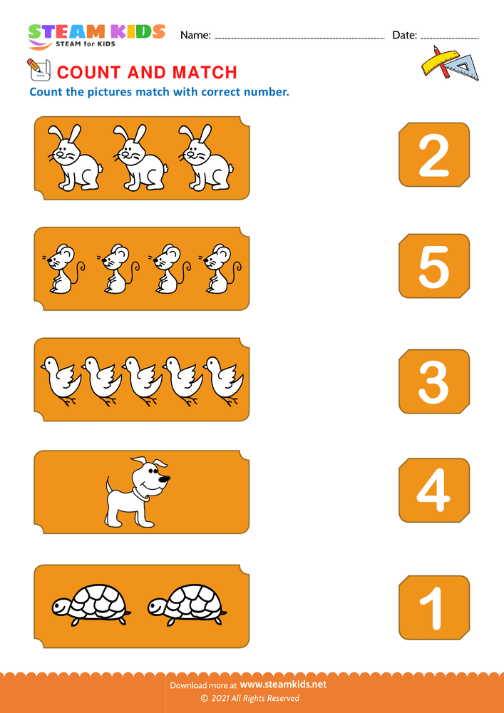 Free Math Worksheet - Count and Match - Worksheet 6