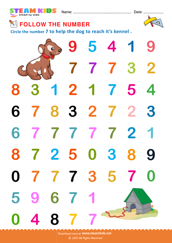 Free Math Worksheet - Follow the number - Worksheet 7