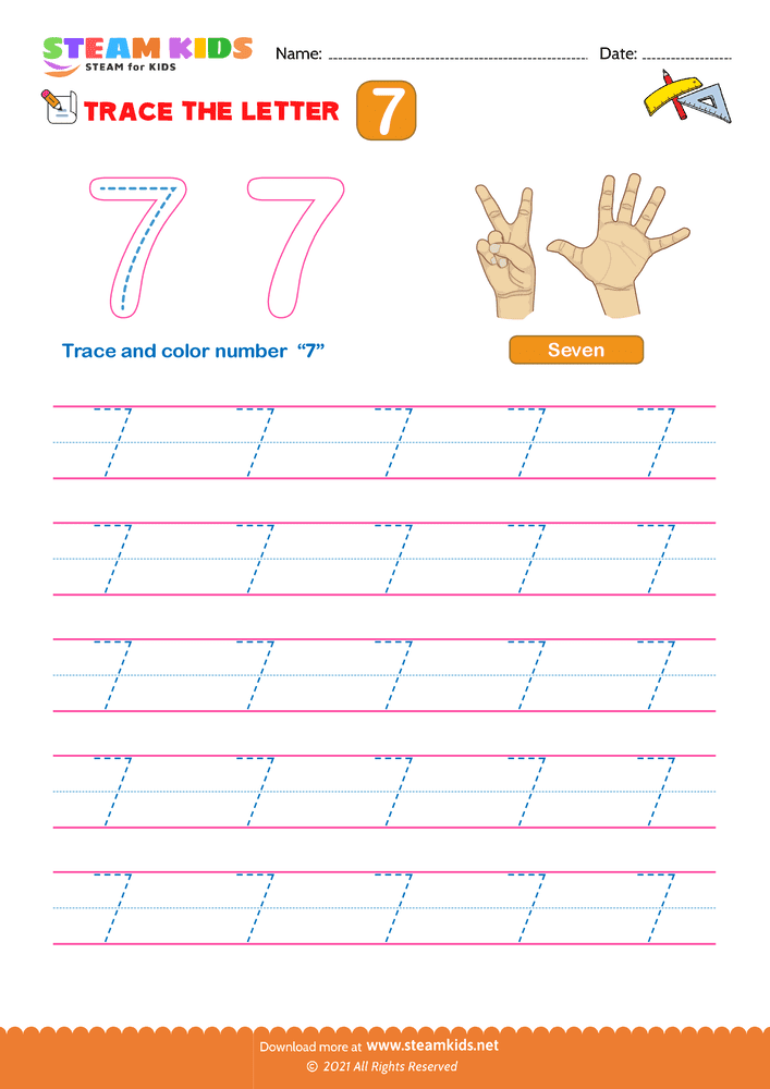 Free Math Worksheet - Trace the letter 7
