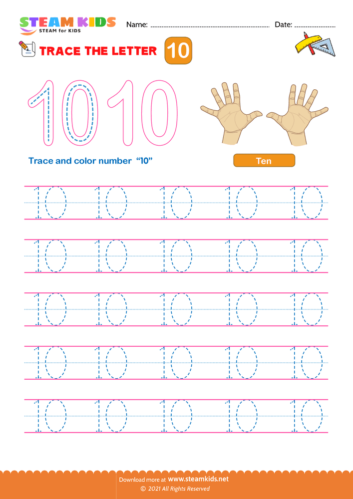 Free Math Worksheet - Trace the letter 10