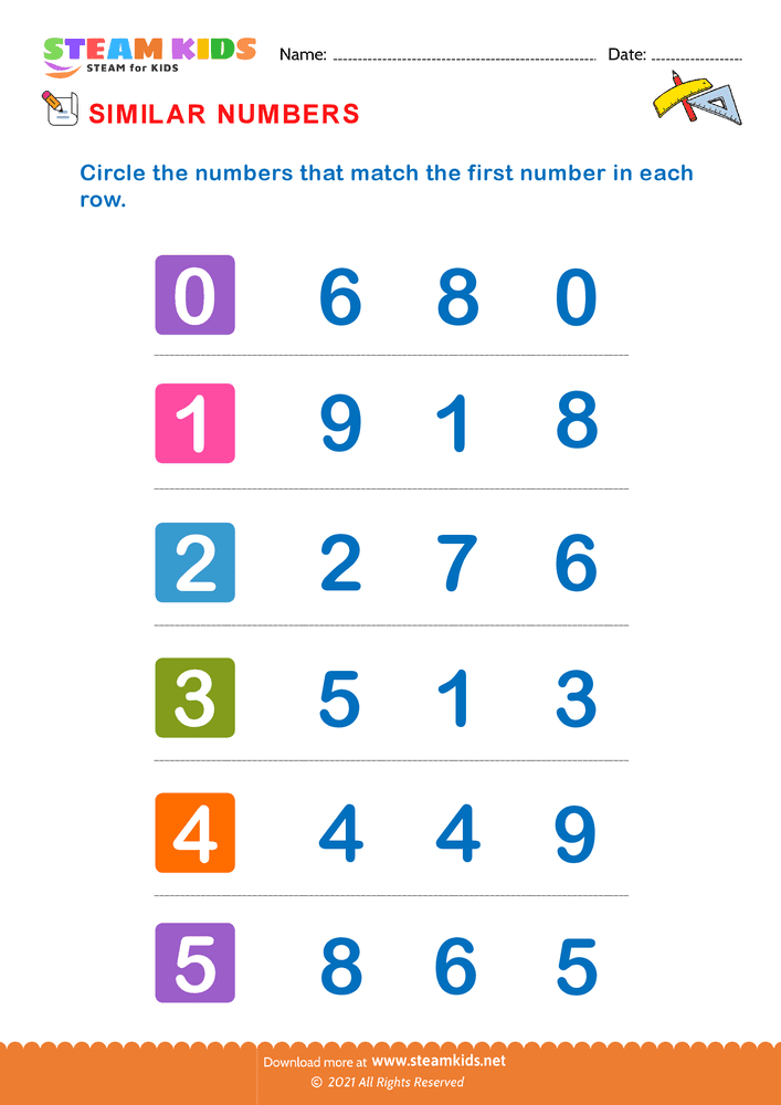 Free Math Worksheet - Numbers that look similar - Worksheet 1