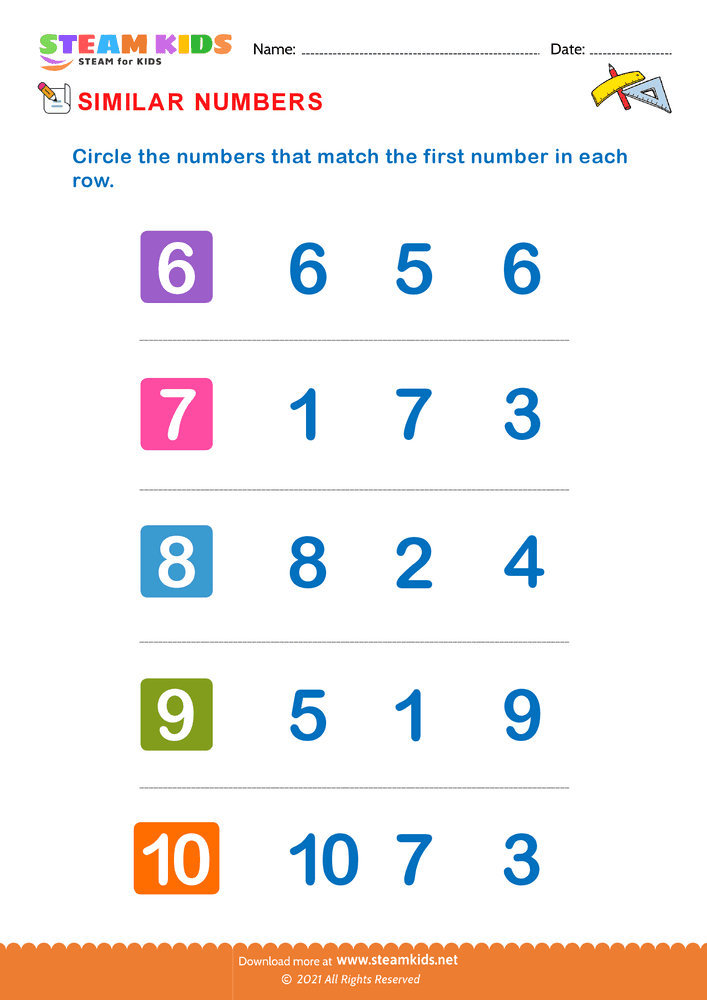 Free Math Worksheet - Numbers that look similar - Worksheet 2