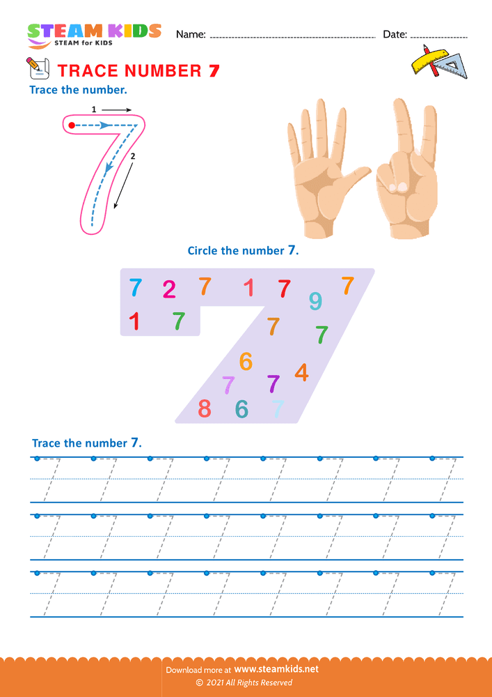 Free Math Worksheet - Trace number - Worksheet 9