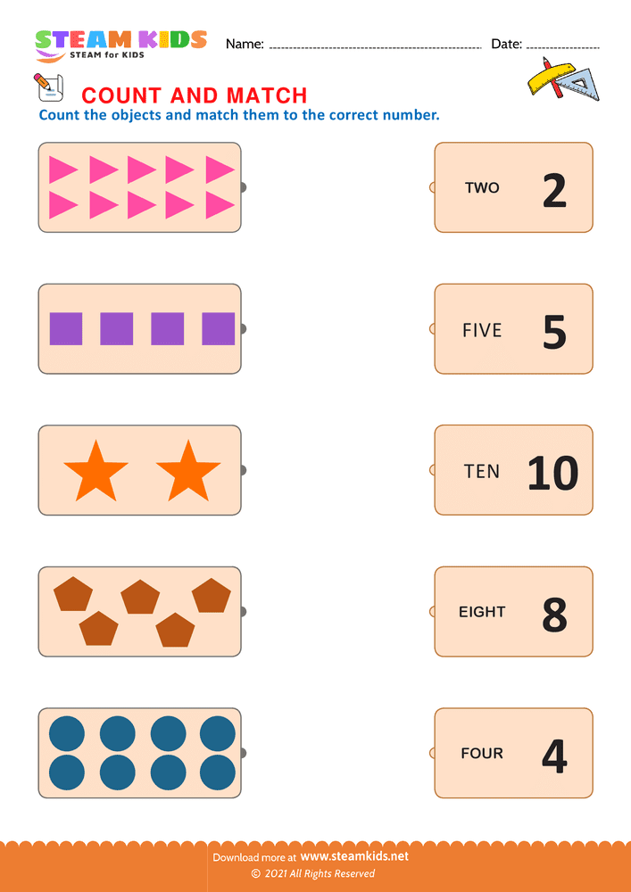 Free Math Worksheet - Count and Match - Worksheet 5