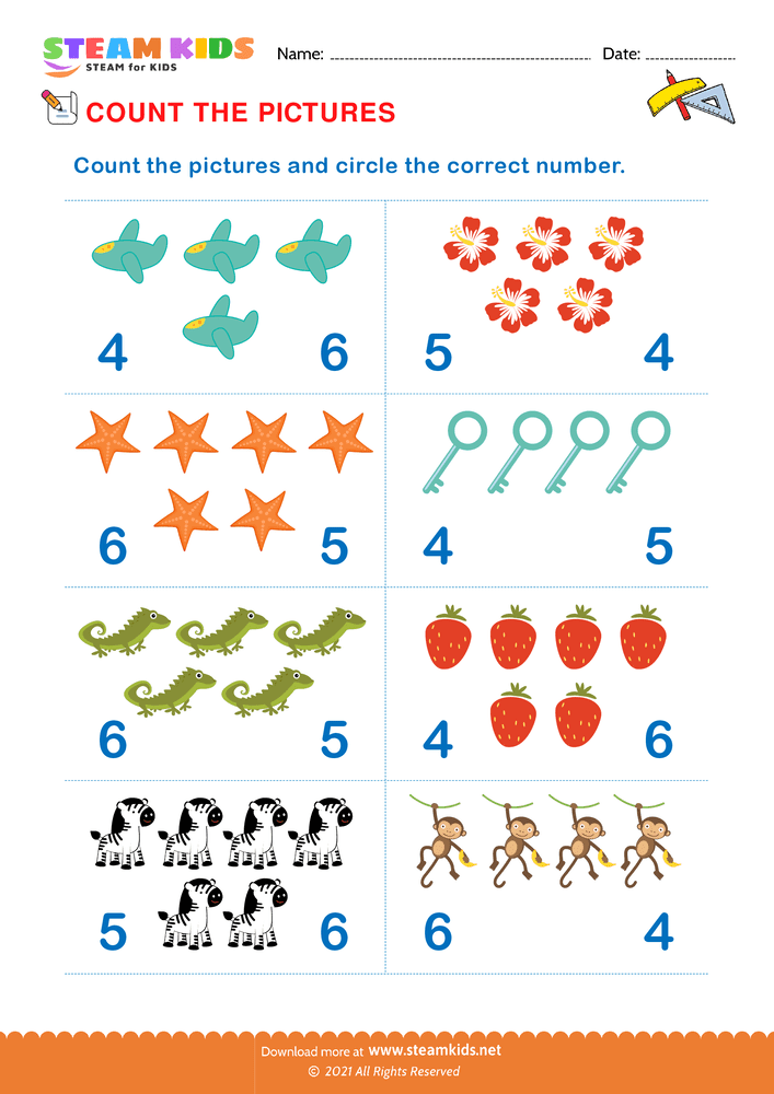 Free Math Worksheet - Count the Pictures - Worksheet 2
