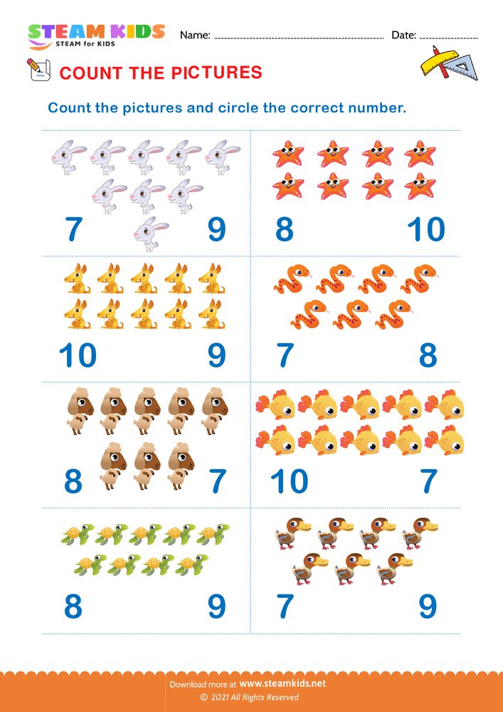 Free Math Worksheet - Count the Pictures - Worksheet 3