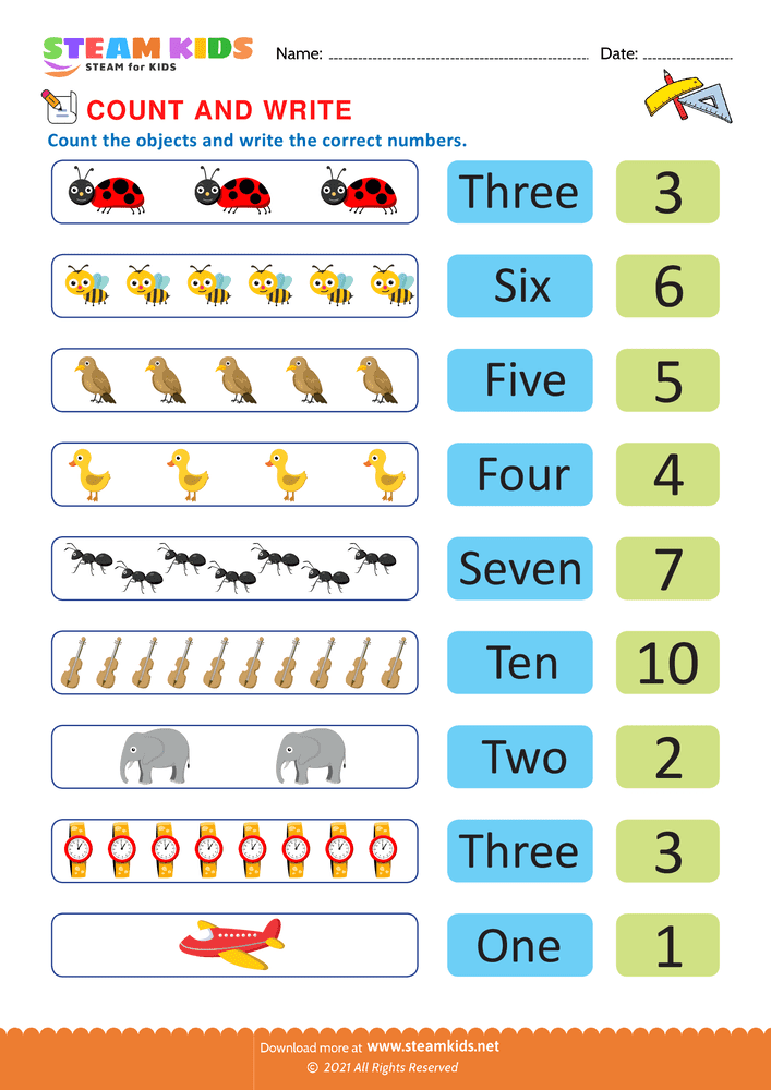 Free Math Worksheet - Count and write - Worksheet 4