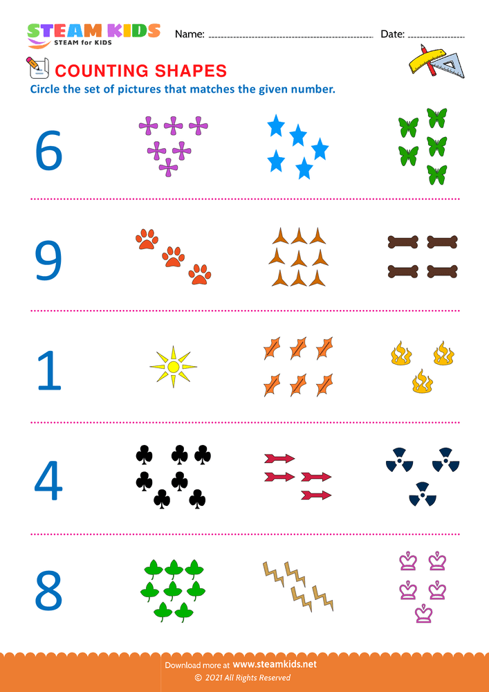 Free Math Worksheet - Counting shapes - Worksheet 2