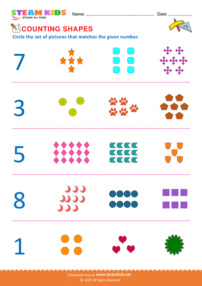 Free Math Worksheet - Counting shapes - Worksheet 3