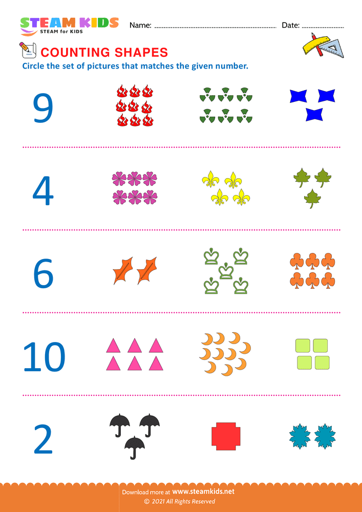 Free Math Worksheet - Counting shapes - Worksheet 4