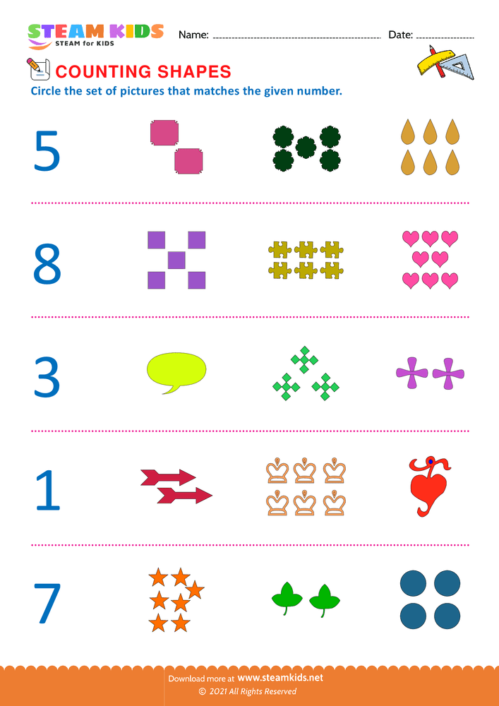 Free Math Worksheet - Counting shapes - Worksheet 5