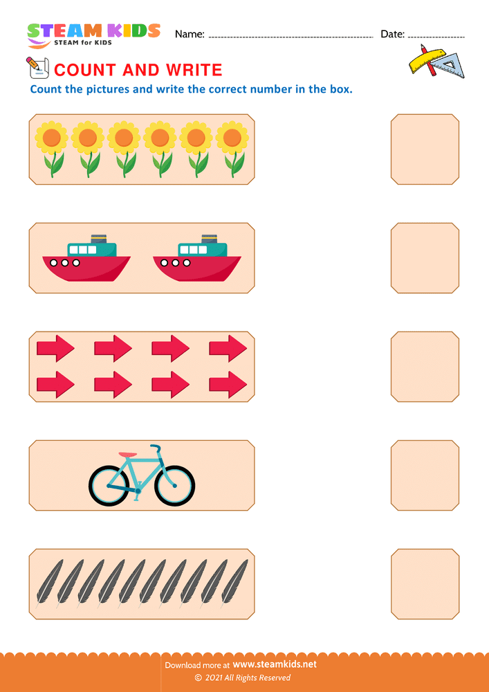 Free Math Worksheet - Count and write - Worksheet 6