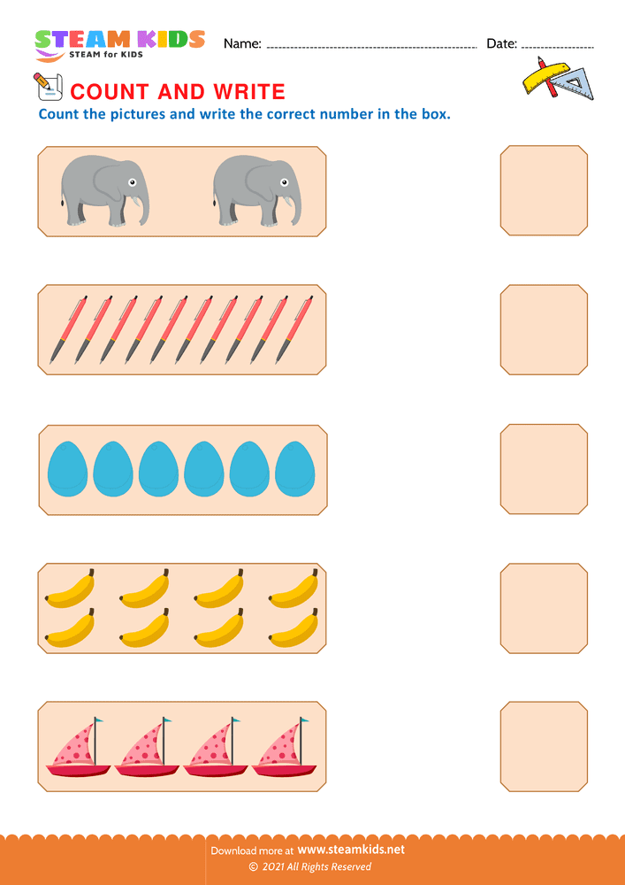 Free Math Worksheet - Count and write - Worksheet 8