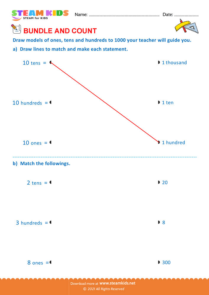 Free Math Worksheet - Bundle and Count - Worksheet 1