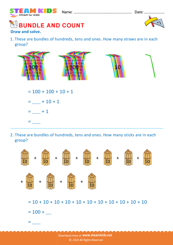 Free Math Worksheet - Bundle and Count - Worksheet 7