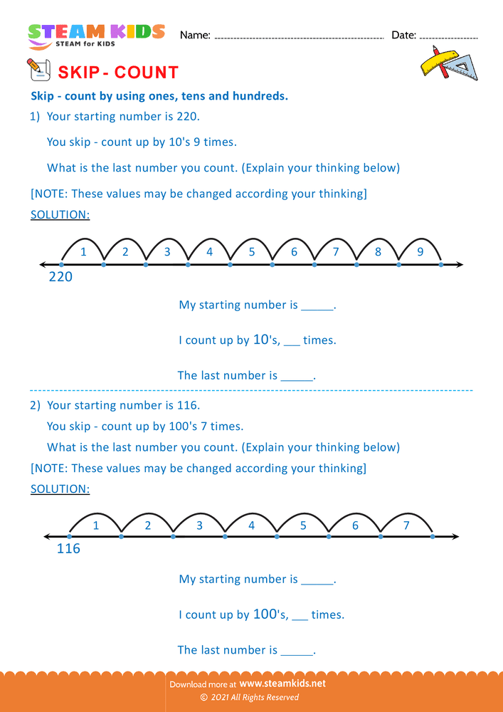 Free Math Worksheet - Skip Counting - Worksheet 6