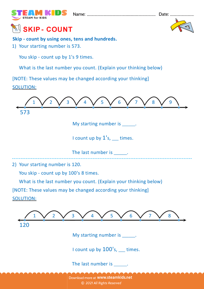 Free Math Worksheet - Skip Counting - Worksheet 7