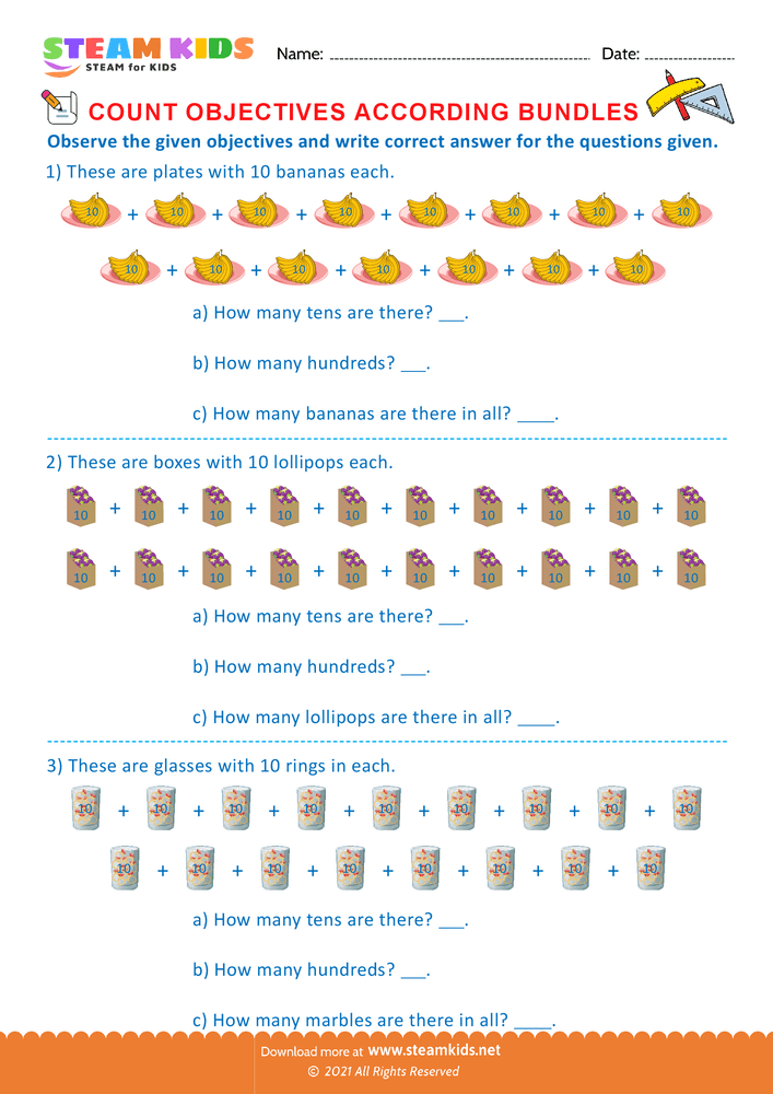 Free Math Worksheet - Counting Objects - Worksheet 3