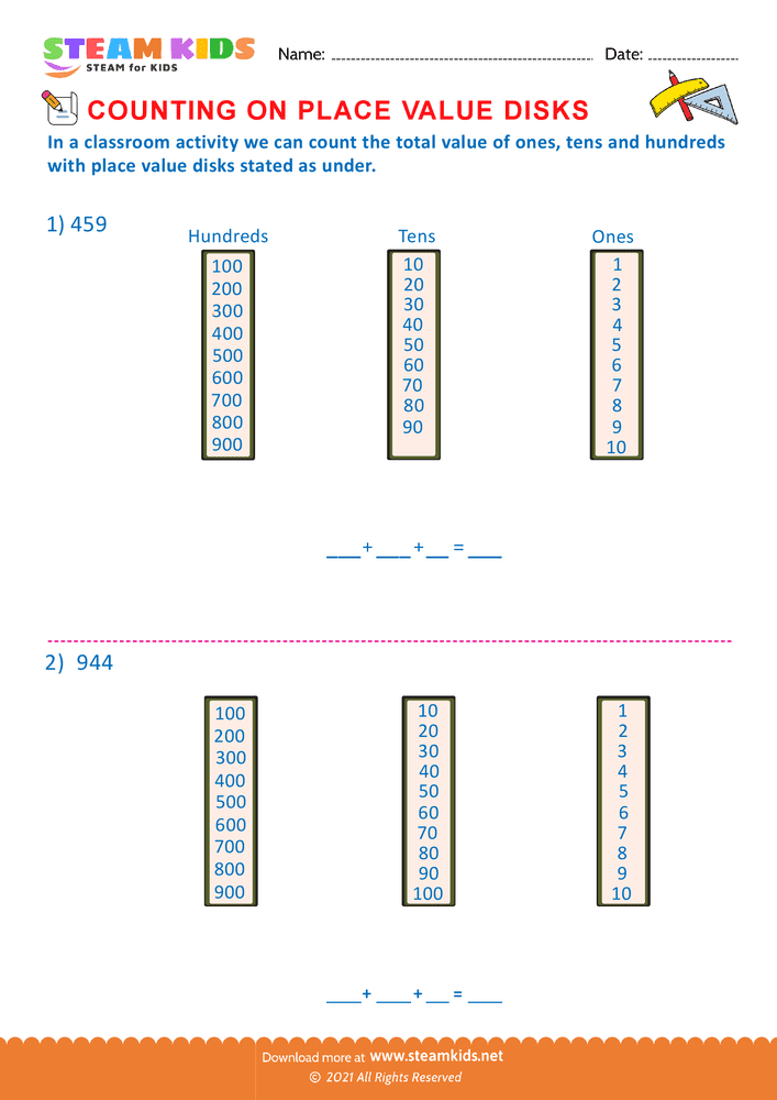 Free Math Worksheet - Counting Place Values - Worksheet 3