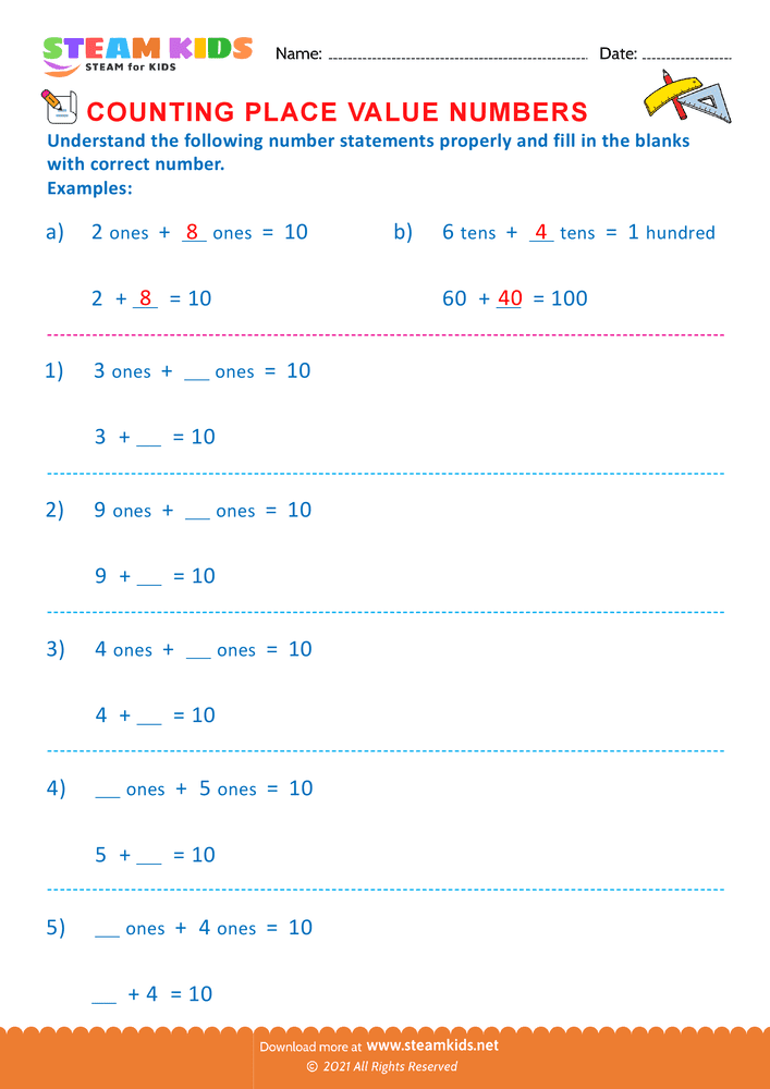 Free Math Worksheet - Counting Place Values - Worksheet 8
