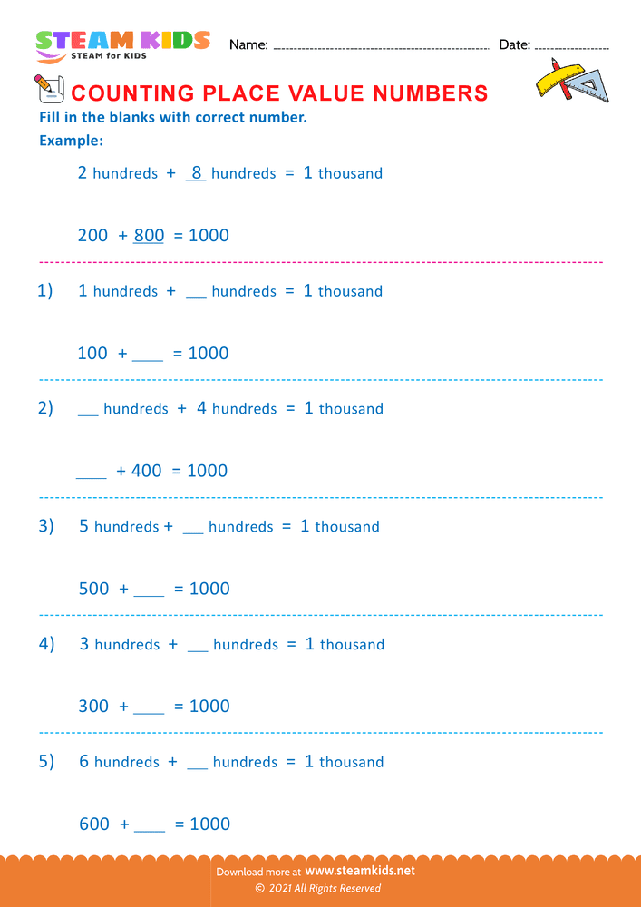 Free Math Worksheet - Counting Place Values - Worksheet 10