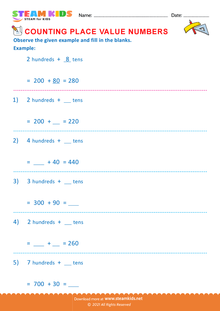 Free Math Worksheet - Counting Place Values - Worksheet 11