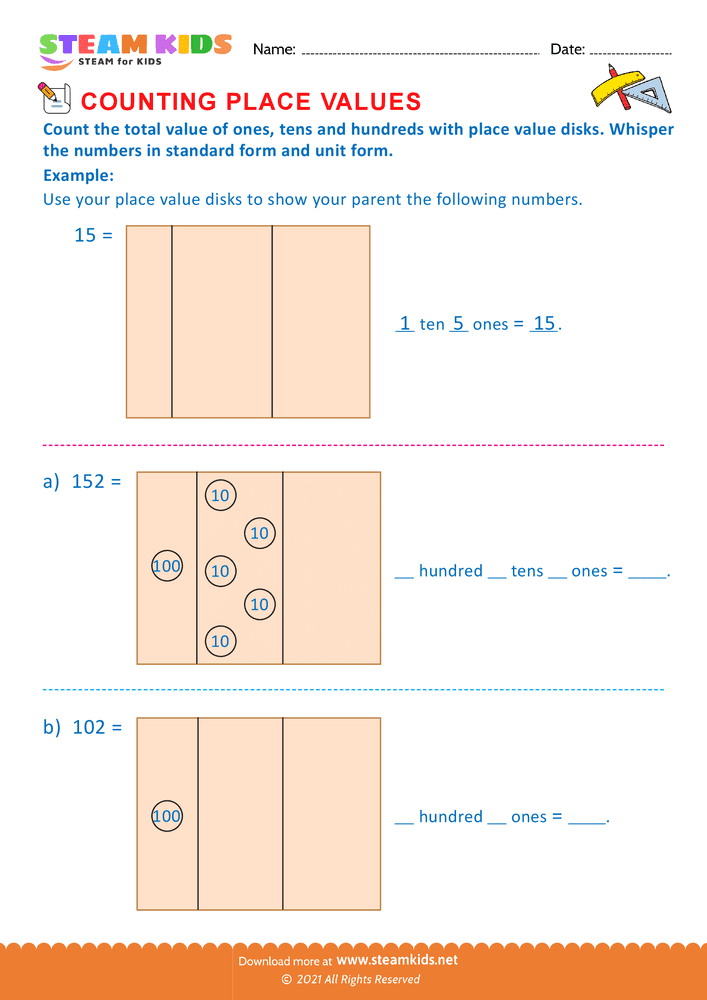 Free Math Worksheet - Counting Place Values - Worksheet 12