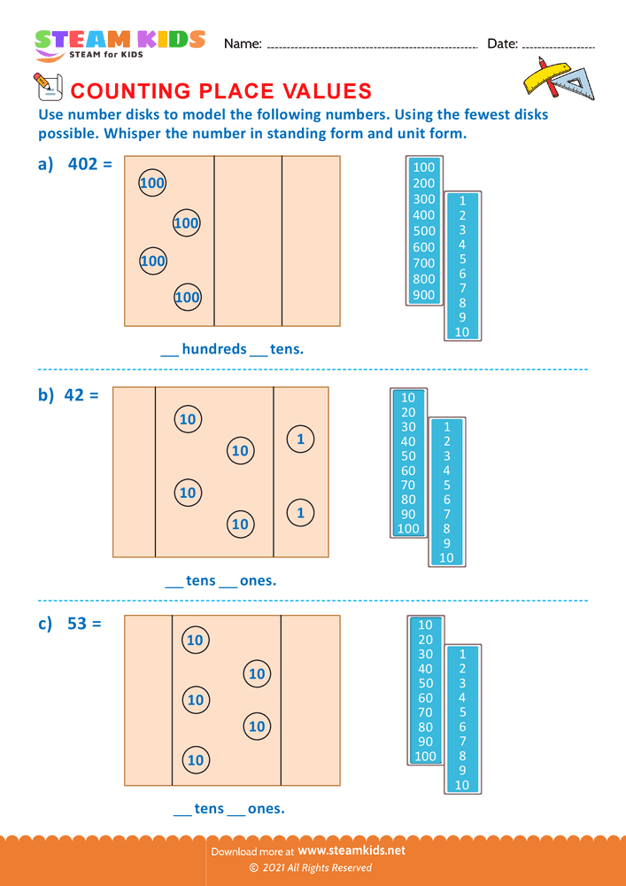 Free Math Worksheet - Counting Place Values - Worksheet 15