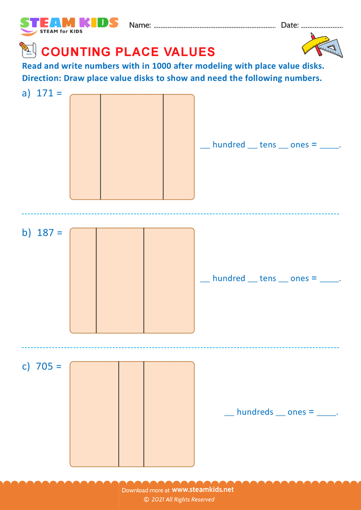 Free Math Worksheet - Counting Place Values - Worksheet 18