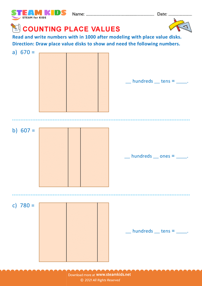 Free Math Worksheet - Counting Place Values - Worksheet 20