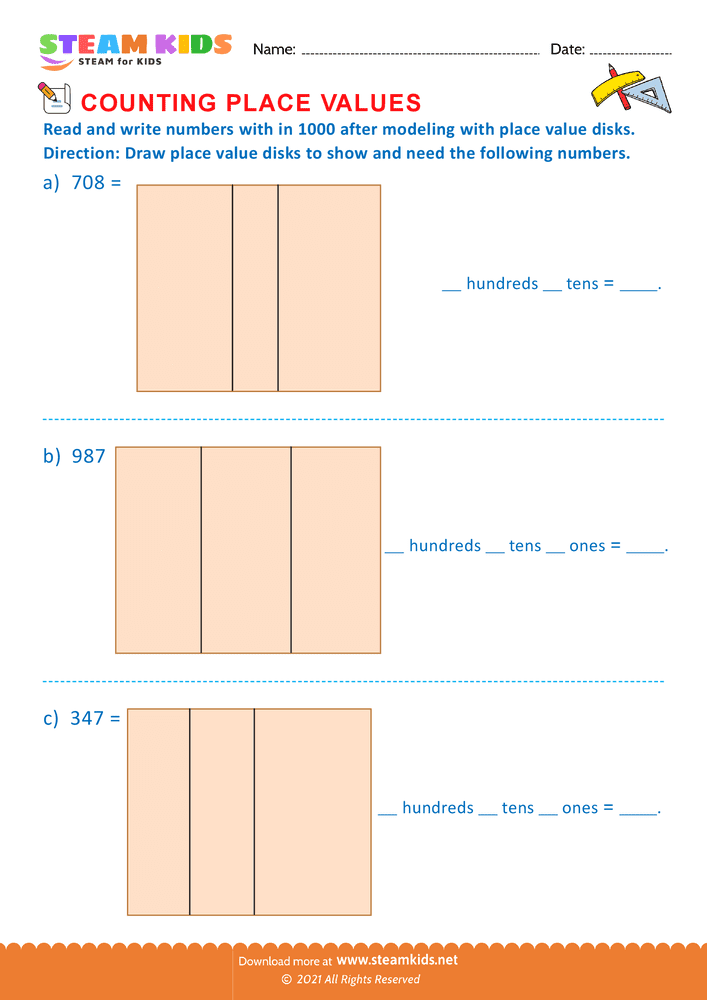 Free Math Worksheet - Counting Place Values - Worksheet 21