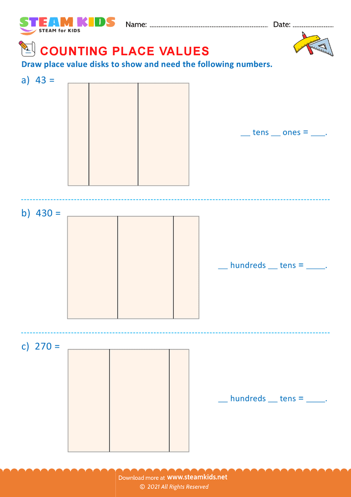 Free Math Worksheet - Counting Place Values - Worksheet 22