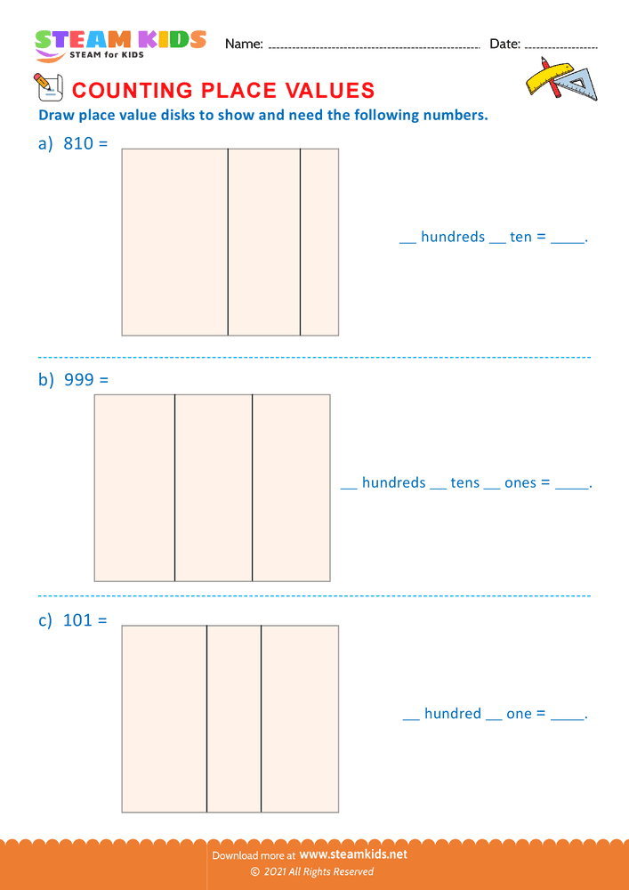 Free Math Worksheet - Counting Place Values - Worksheet 25