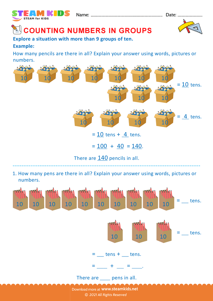 Free Math Worksheet - Counting Numbers in Groups - Worksheet 1