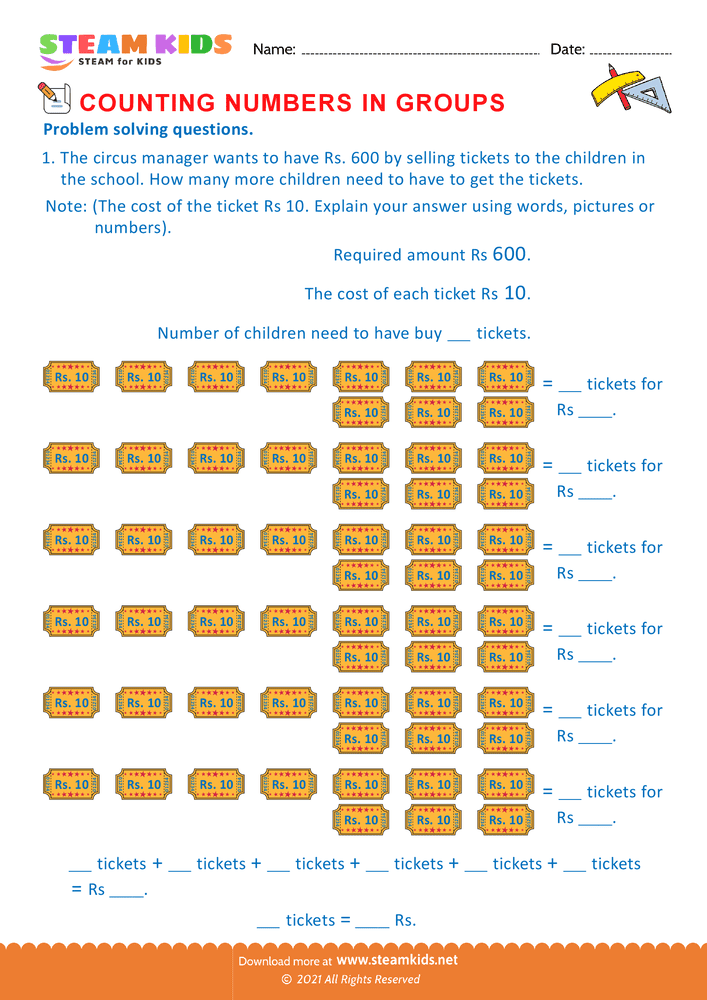 Free Math Worksheet - Counting Numbers in Groups - Worksheet 9