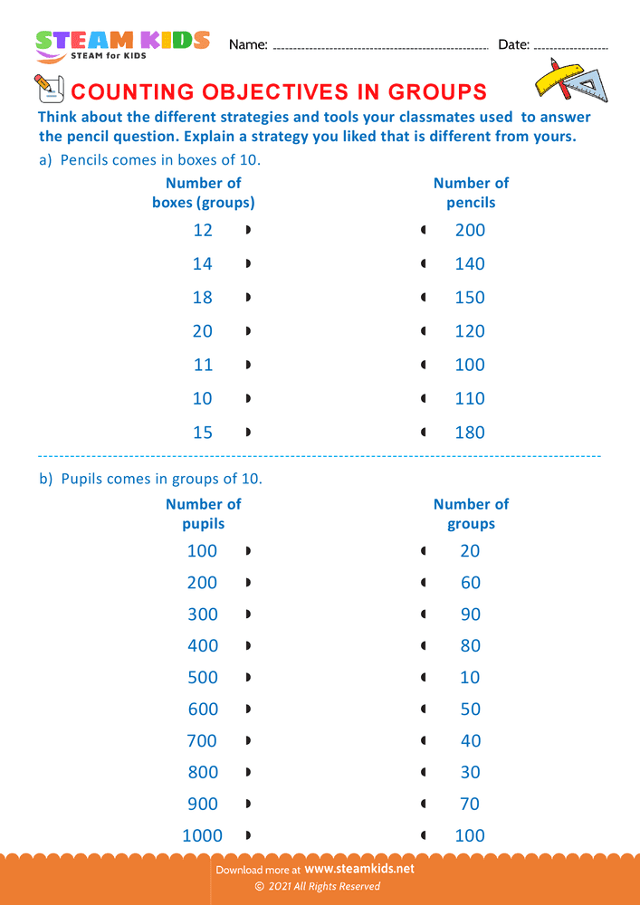 Free Math Worksheet - Counting Objectives in Groups - Worksheet 1