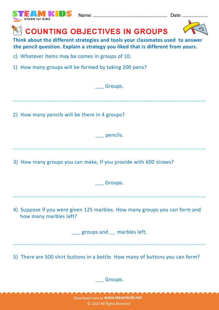 Free Math Worksheet - Counting Objectives in Groups - Worksheet 2