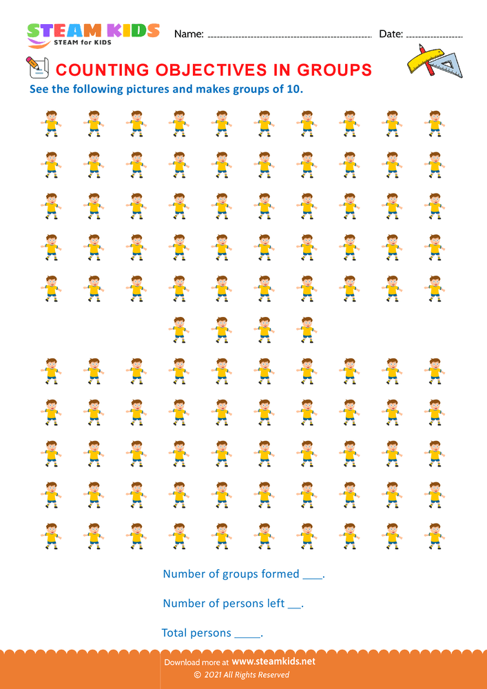Free Math Worksheet - Counting Objectives in Groups - Worksheet 3
