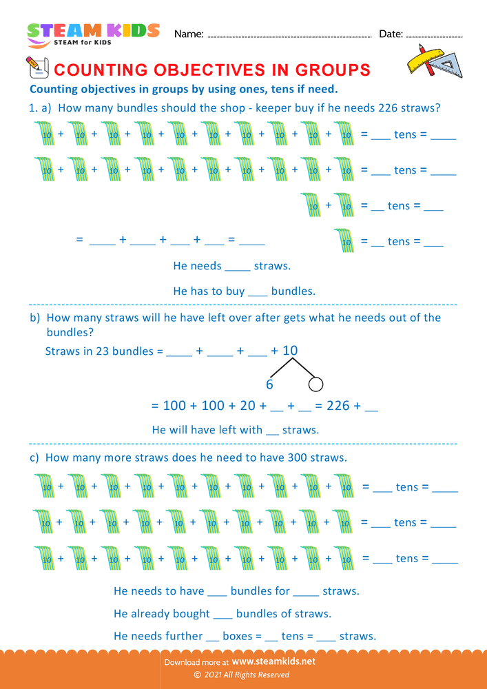 Free Math Worksheet - Counting Objectives in Groups - Worksheet 8