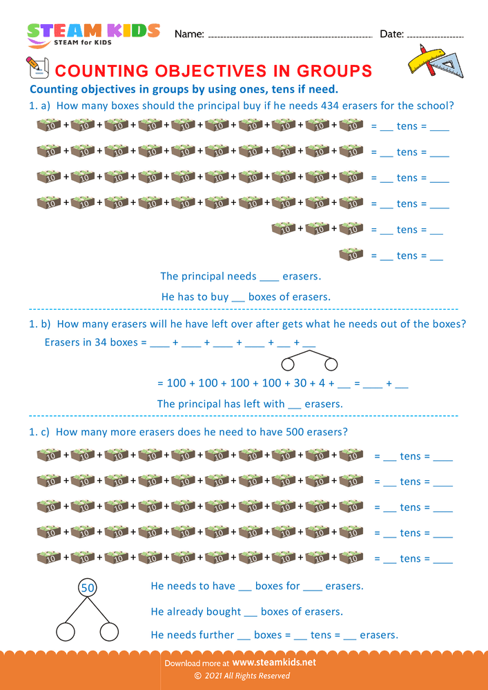 Free Math Worksheet - Counting Objectives in Groups - Worksheet 9