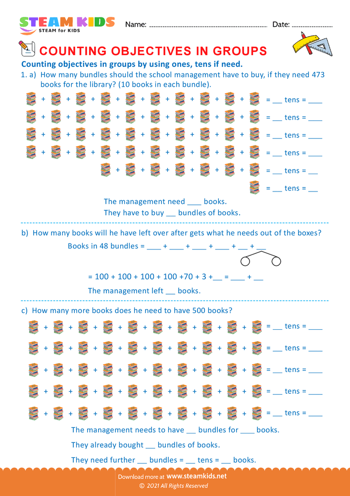 Free Math Worksheet - Counting Objectives in Groups - Worksheet 10