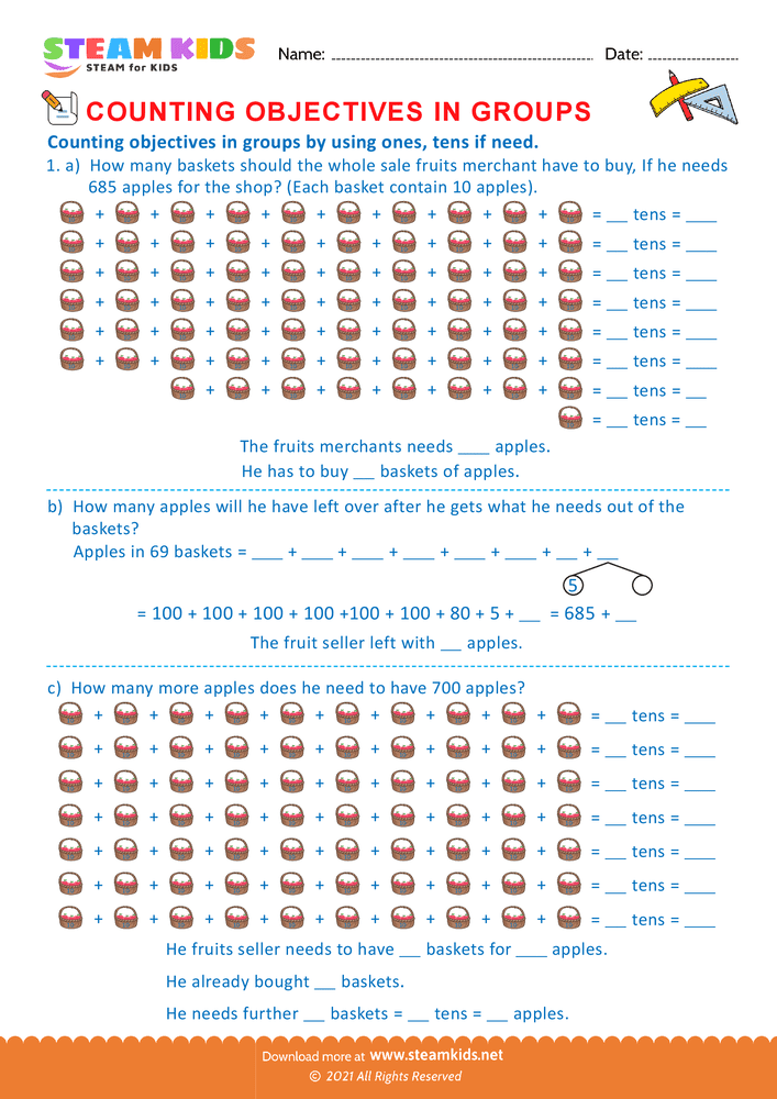 Free Math Worksheet - Counting Objectives in Groups - Worksheet 11