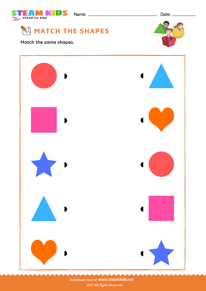 Free Math Worksheet - Match the Shapes - Worksheet 1