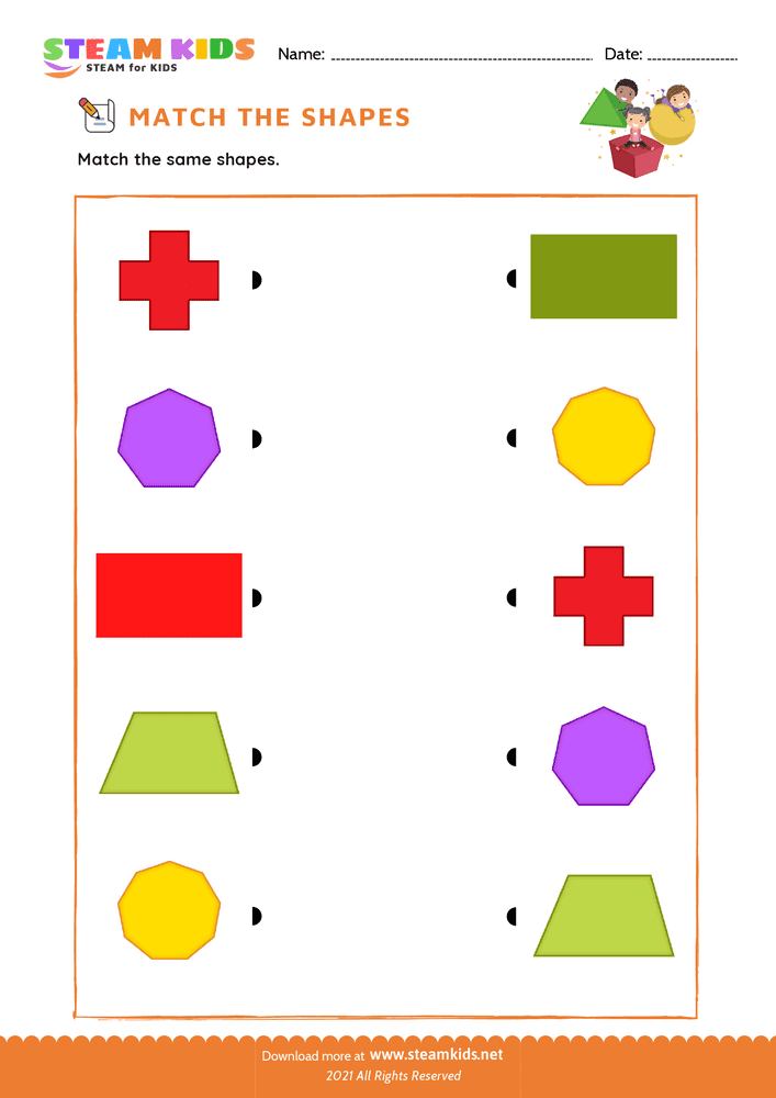 Free Math Worksheet - Match the Shapes - Worksheet 2